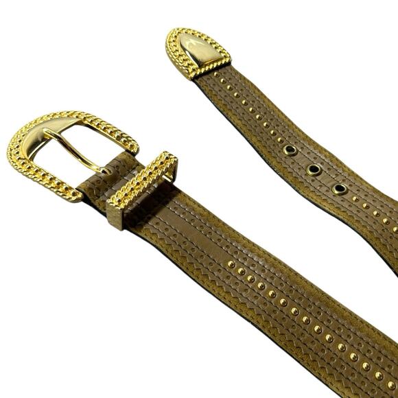 Escada Statement Belt Brown Gold Tone Buckle Stud Womens Sz Small Vtg - Picture 6 of 10